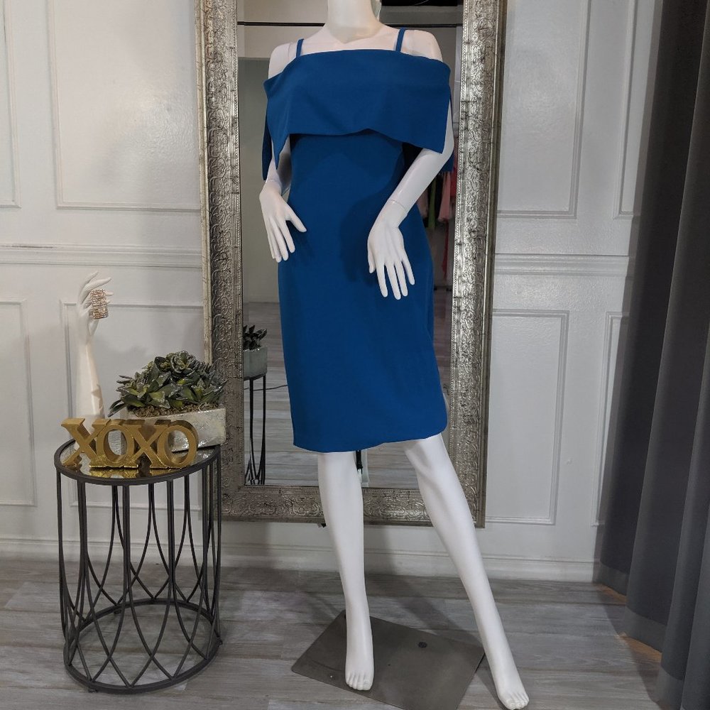 Teal Blue Off Shoulder Cocktail Midi Dress